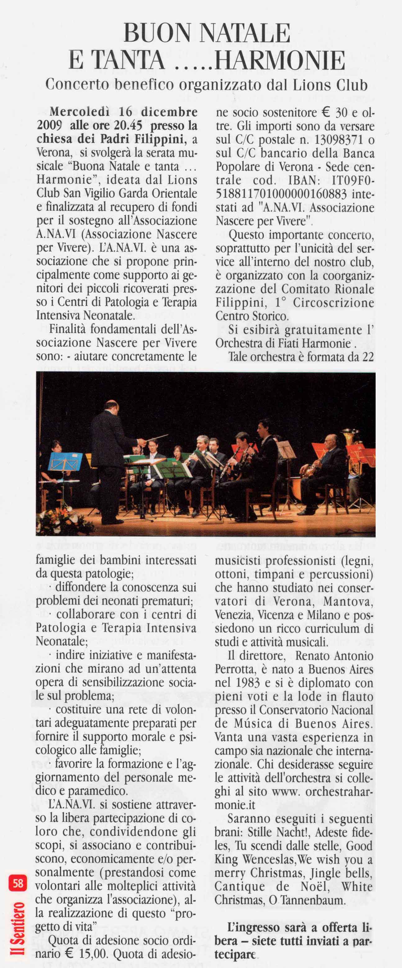 Rassegna stampa: Concerto benefico organizzato dal Lions Club