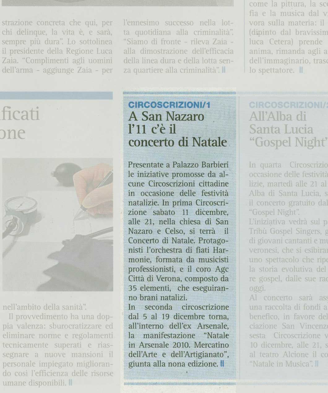 Rassegna stampa: Concerto di Natale a San Nazaro